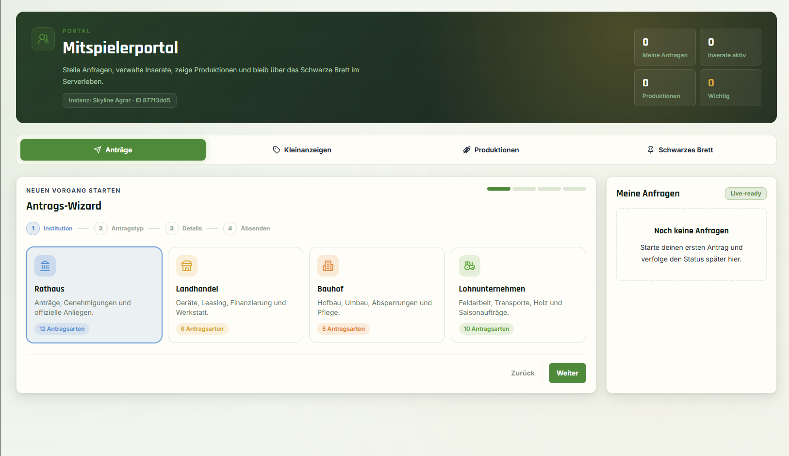 Doppelklick für Vollbild AgrarDesk Modul Mitspielerportal im Browser